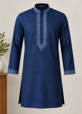 Premium Navy Blue Embroidered Panjabi